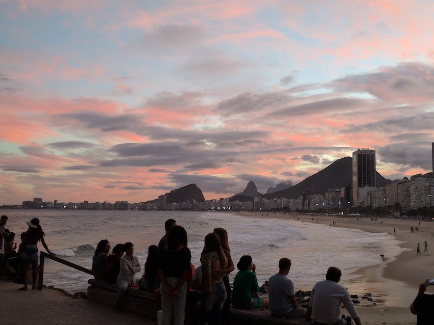 A picture of Leme during sunset. One of the best beaches in Rio de Janeiro 